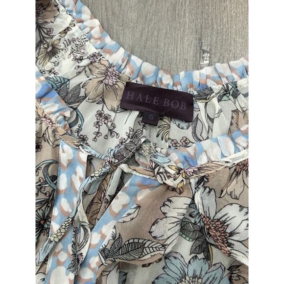 Hale Bob Womens Blouse Sheer Ruffle Front Button Up Long Sleeve Floral Size S - Picture 4 of 9